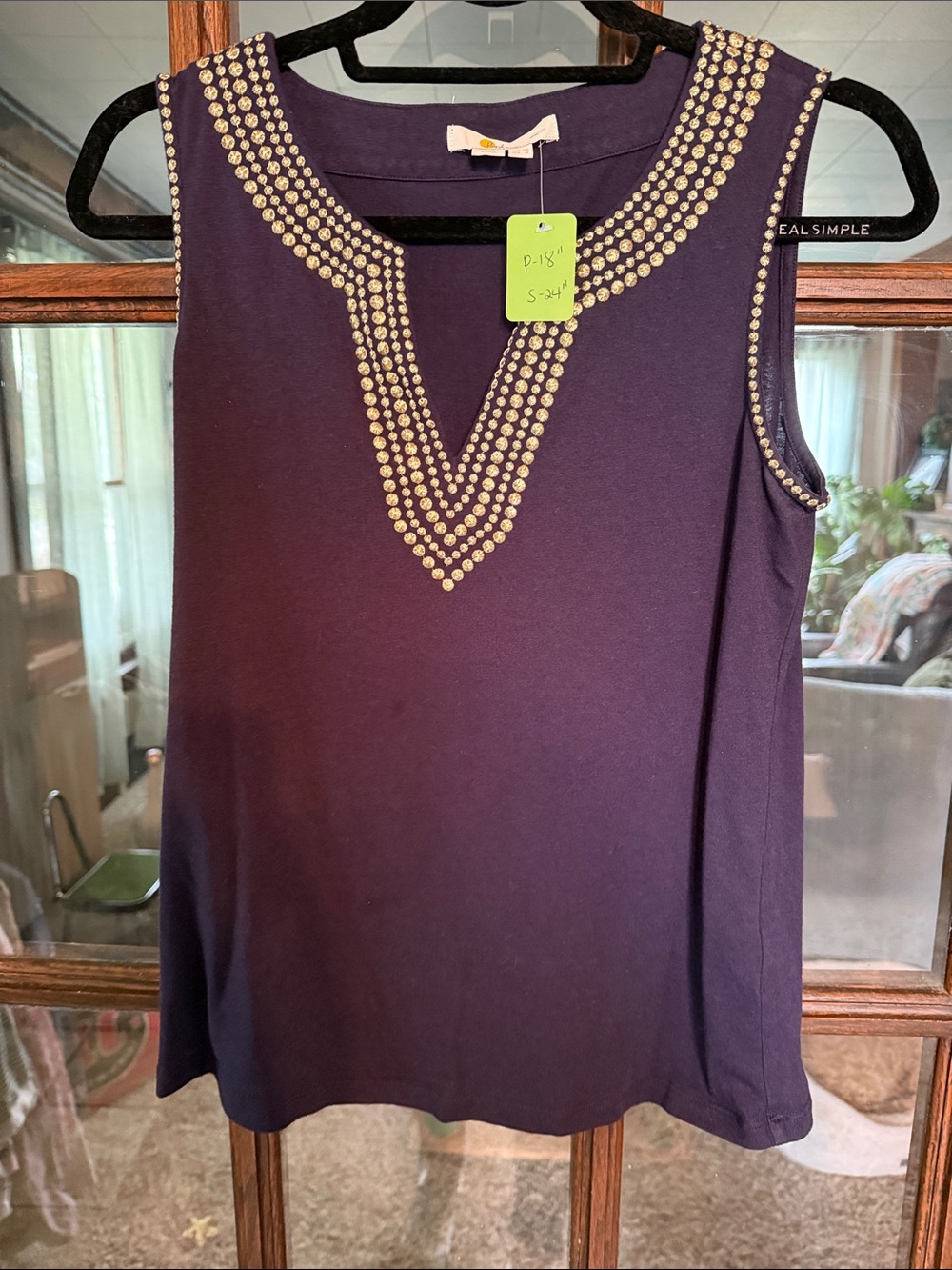 Boden Navy Gold Embroidered Sunburst V-Neck Sleeveless Top US 6 Chic Layering